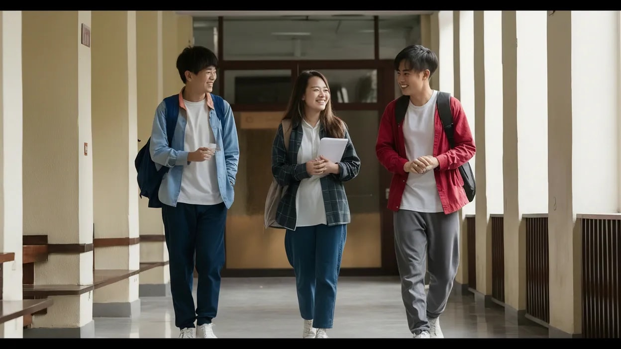 Sinh viên tại hành lang Viện Khoa học Quốc tế ISI