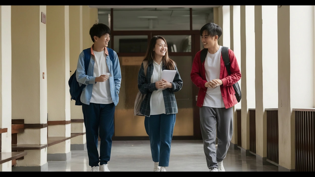 Sinh viên tại hành lang Viện Khoa học Quốc tế ISI